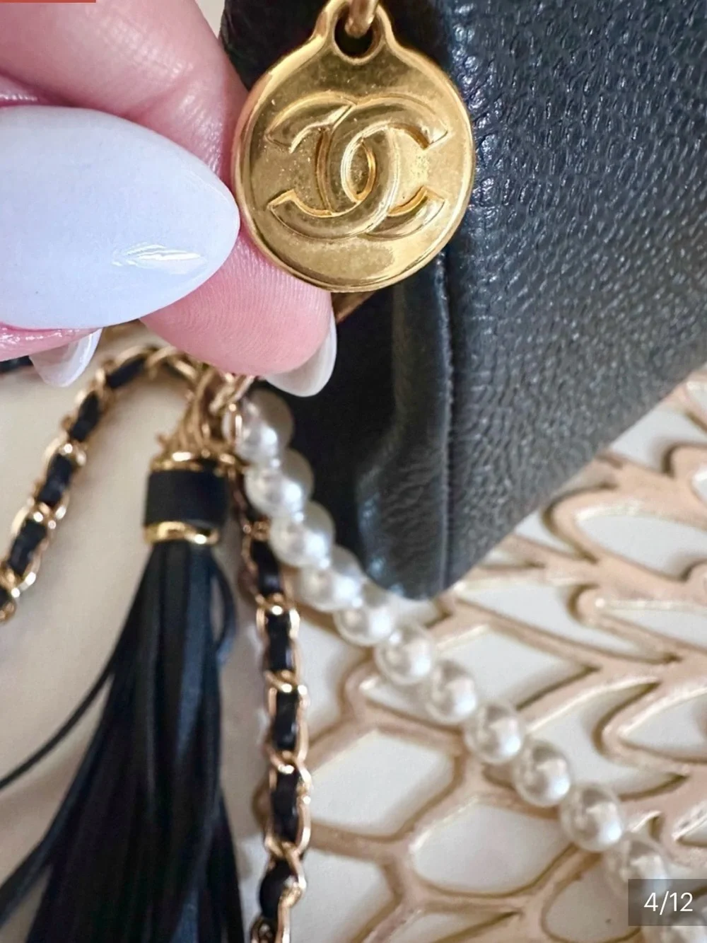 CHANEL Black Caviar Quilted CC Crossbody with Pearl Accent Chanel box bag roset